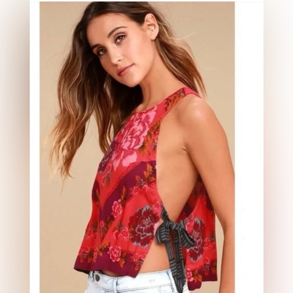 Free people XS sleeveless side tie floral blouse. Excellent condition - Picture 5 of 9